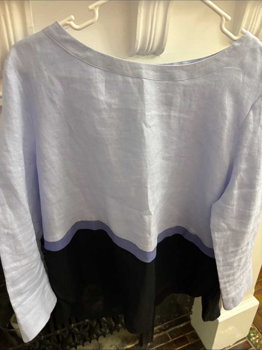 Tyler Boe Light Blue and Black Colorblock Linen Top